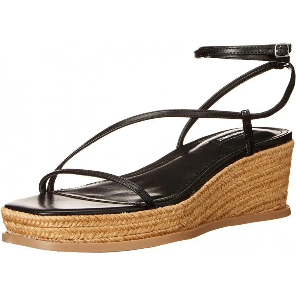 Nine West Alexx Wedge Sandals Size 9 Black Espadrille Ankle Strap Wedges